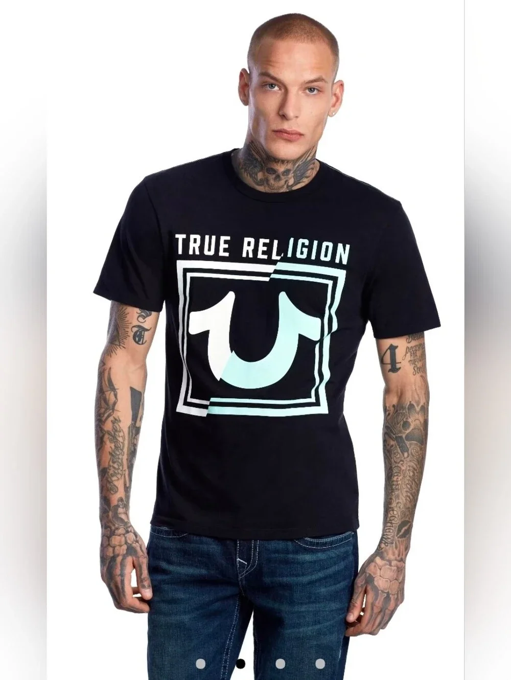 True Religion Essential Y2K Logo | Black Short Sleeve Tee | Mens SizeXL